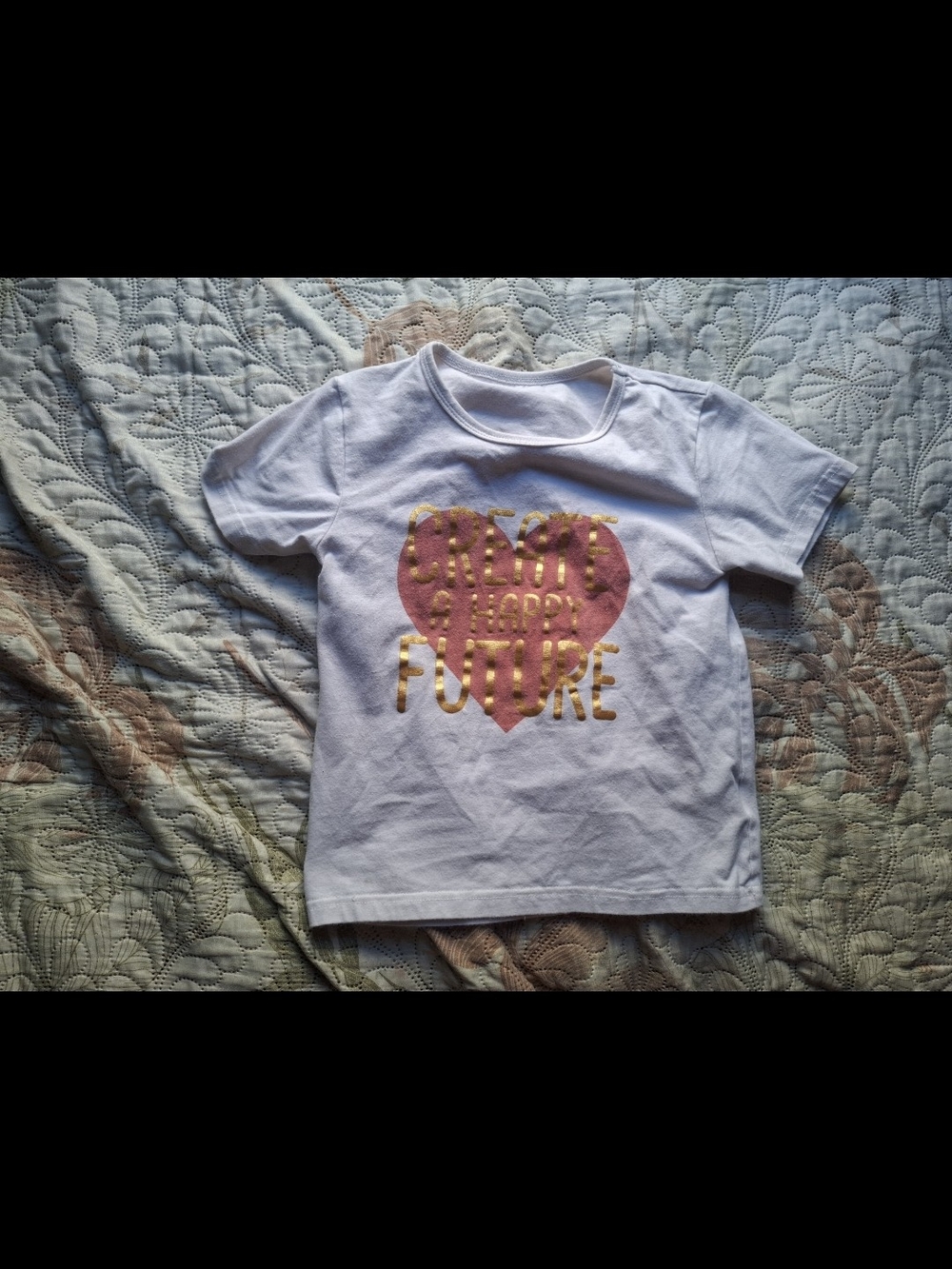 Girls White Tee with Pink Heart & Gold Foil 'Bright Happy Future'